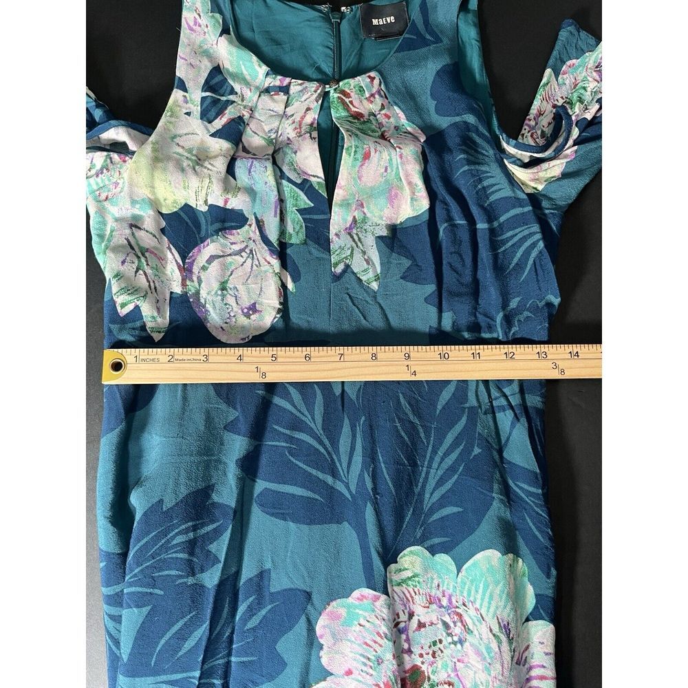 Anthropologie Maeve Floral Fit N Flare Cold‎ Shoulder Turquoise Dress Sz 6 $138 - Picture 13 of 15